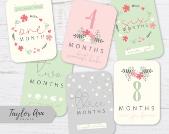 Baby Milestone Cards Pink and Green Florals Documenting Baby's first 12 months Baby's first year baby girl shower gifts instagram photos