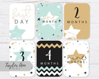 Baby Milestone Cards Blue Yellow Shooting Stars Documenting Baby's first 12 months Baby's first year baby boy shower gifts instagram photos