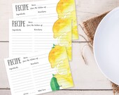 Printable Recipe Cards 4x6 Watercolor Painted Lemons DIY Recipe Cards Food Menu Instant Download Recipe Card Template Food Cards Food Baking