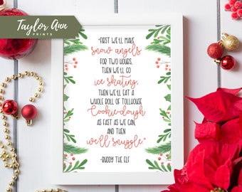 Buddy Elf's Bucket Christmas List Print 8x10 Home Decor Printable Artwork Wall Decor DIY Quote Front Entryway Instant Download Home Decor