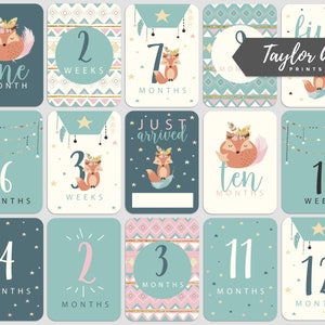 Baby Milestone Cards Instant Scarica Baby Fox Documentare i primi 12 mesi di Baby bambino doccia regalo album fotolibro