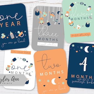 Baby Milestone Cards Navy Orange Green Baby Toys Documenting Baby's eerste 12 maanden Baby's eerste jaar baby jongen douche geschenken instagram foto's