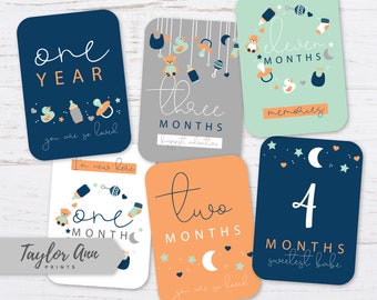 Baby Milestone Cards Navy Orange Green Baby Toys Documenting Baby's first 12 months Baby's first year baby boy shower gifts instagram photos