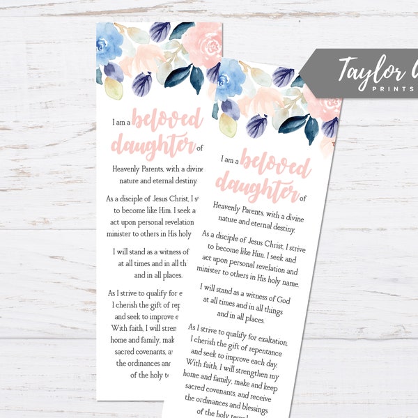 Young Women Theme Bookmarks 2020 New Young Women Theme Scripture Book Marks Come Follow Me Young Women Beloved Daughter of Heavenly Parents