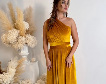 Mustard Yellow Velvet Infinity Dress Bridesmaid dress Velvet Dress Prom dress Mother of the bride Dress Maternity Dress Wrap dress