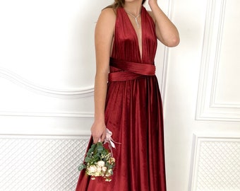 BURGUNDY RED Velvet Bridesmaid Infinity Dress Bridesmaid Velvet dress Velvet Dress Prom dress Mother of the bride Dress Maternity Dress