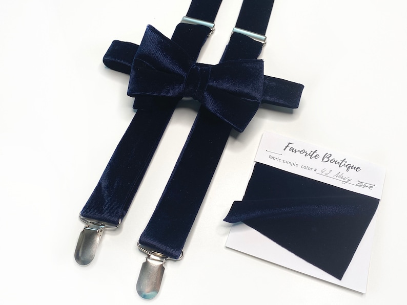 NAVY BLUE Velvet Suspenders Necktie Face Mask Pocket Square Bow Tie Velvet NAVY Velvet Groomsmens Necktie Pocket Square Velvet Suspenders