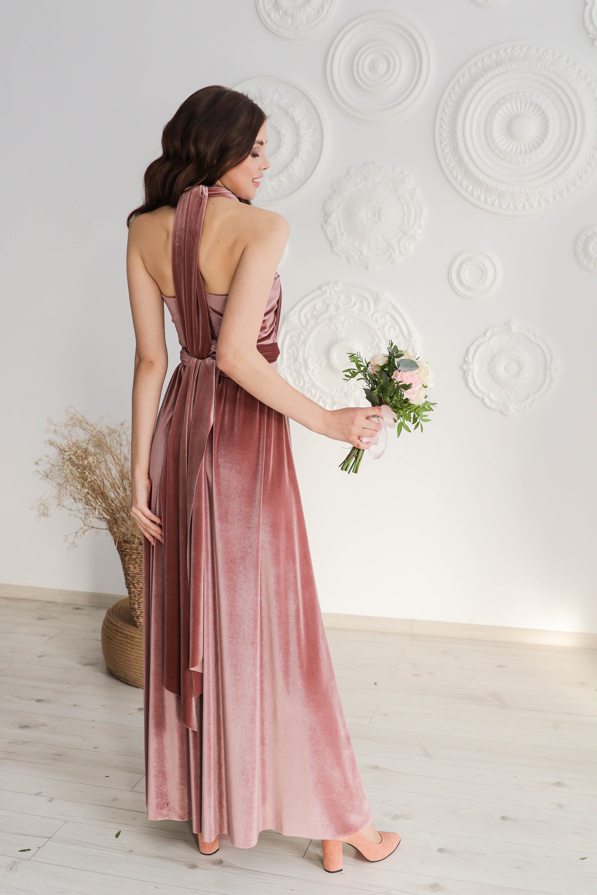 Dusty rose velvet dress discount