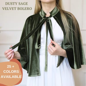 Dusty Sage Velvet Bolero Bridesmaids Cape, Velvet Capelet, Wedding Shrug, Bridesmaid Shrug, Velvet Shawl, Bridesmaid Shawl, Warm Winter Cape