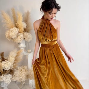 Marigold Velvet Infinity Dress | Multiway Wrap Bridesmaid Gown | Plus Size Formal Dress for Weddings & Events