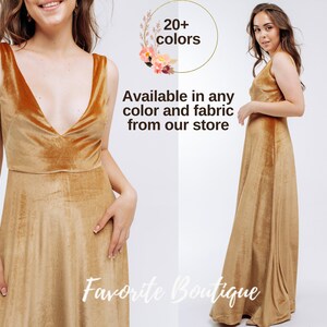 Goudsbloem fluwelen bruidsmeisje mouwloze jurk met open rug V-hals rits jurk maxi bruidsmeisjesjurk Custom Tailoring Prom trouwjurk plus size