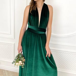 Emerald Green Velvet Infinity Dress Bridesmaid, Made of Honour Mother of the Bride Dress, Elegant Versatile Gown