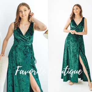 FOREST Wrap Velvet Dress Bridesmaid Custom Maxi Gown V neck Floor Dress Wedding Guest Dress Prom Fall winter wedding dress plus size