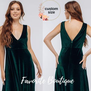 Forest Green Velvet Bridesmaid Dress – Open Shoulder Closed Back Maxi Gown with Slit, Custom Plus Size Prom & Wedding Dress