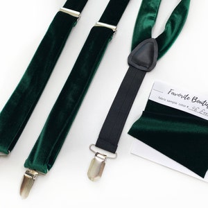 EMERALD GREEN Velvet Suspenders Bow Tie Velvet Green Groomsmen Necktie Velvet Kids Necktie Mens Velvet Suspender Mask Pocket Square Velvet