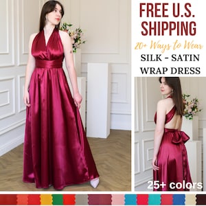 Burgundy Wrap Dress, Wine Satin Dress, Bridesmaid Dress, Wedding Guest Dress, Women Dress, Maxi Dress, Evening Dress, Long Dress, Prom Dress