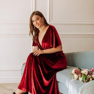 Burgundy velvet bridesmaid dress A Line velvet dress Mother of the bride dress Rust bridesmaid dress Convertible dress Multiway wrap dress
