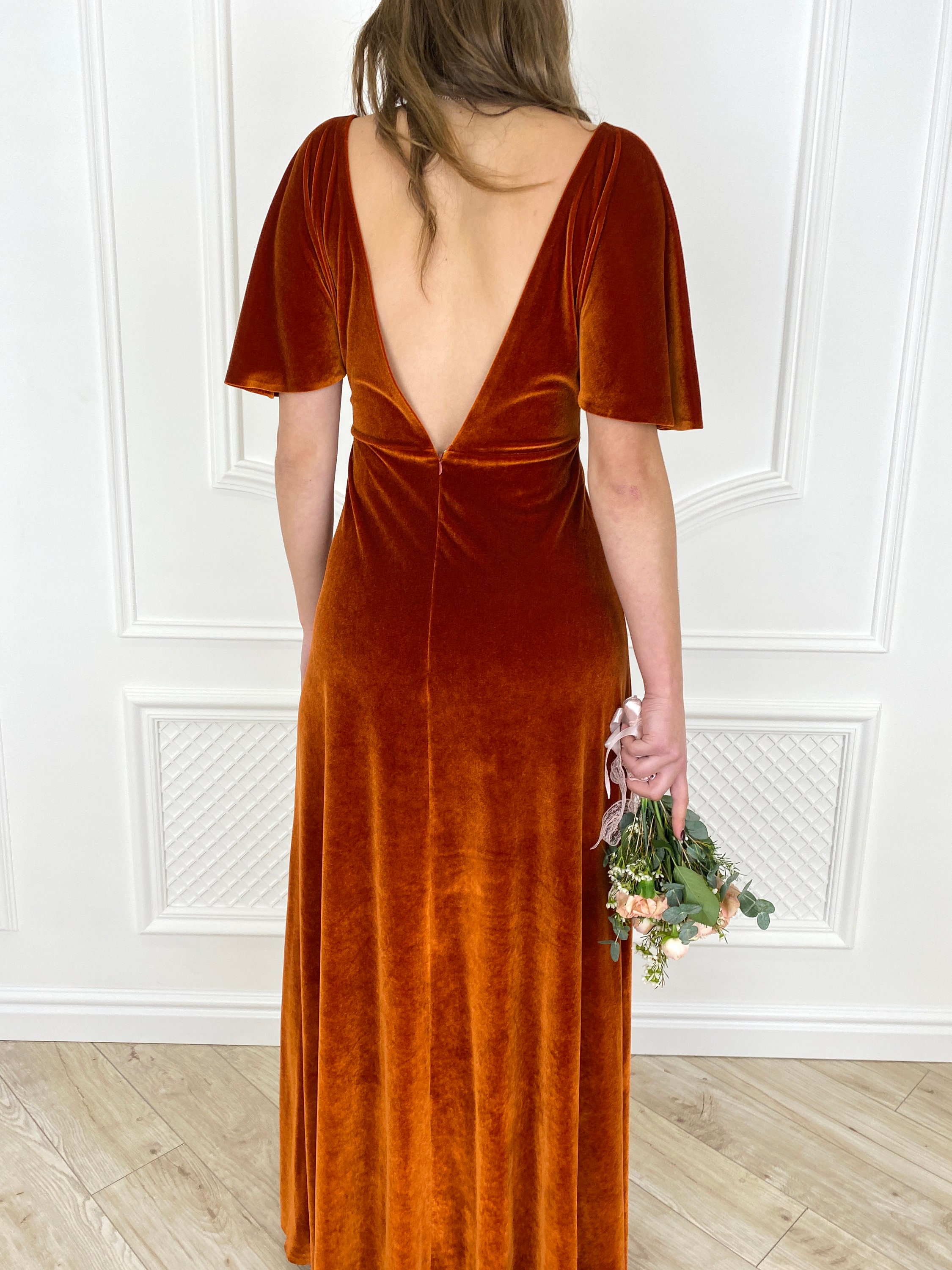 BURNT ORANGE Velvet Bridesmaid Dress Mother of the Bride Etsy