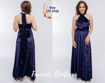 Navy Blue Infinity Velvet Dress Bridesmaid dress Flower Girl Infinity Dress Prom Convertible Wrap Dress Multiway Dress Mother of the bride