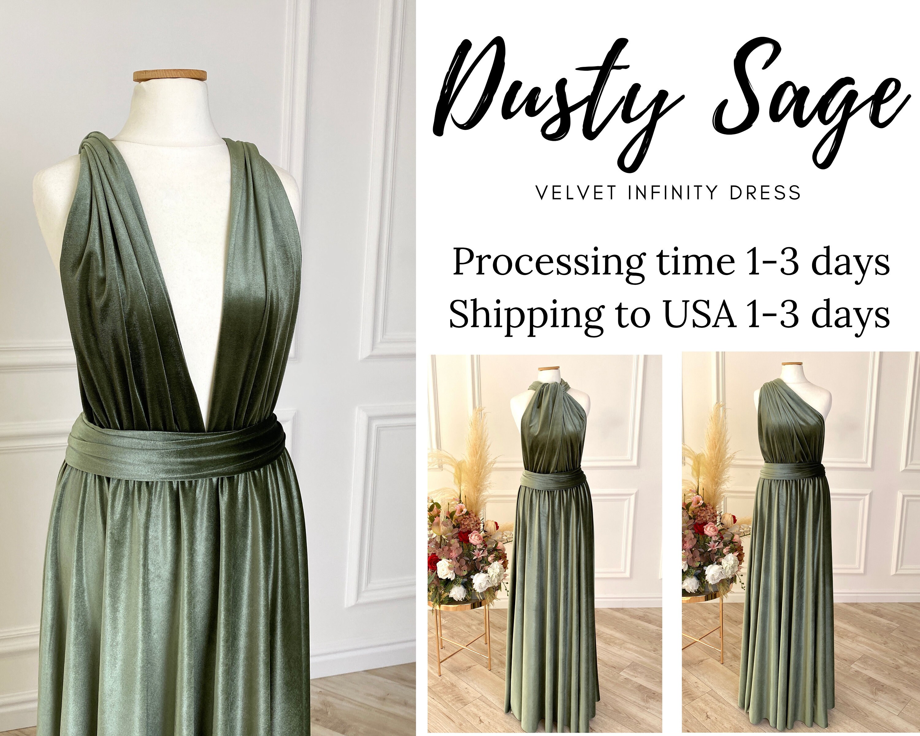 DUSTY SAGE Velvet Infinity Dress Sage Green Bridesmaid dress Etsy