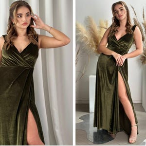 Olive Velvet Bridesmaid Sleeveless Open Back Dress V-neck Dress Maxi Bridesmaid Gown Custom Tailoring Prom Wedding Dress Plus Size