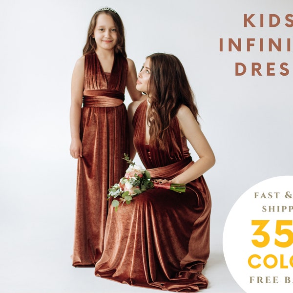 Kids Velvet Dress Flower Girl Infinity Dress Bridesmaid dress Prom dress Convertible Dress Childrens Boho Dress Wrap Dress Multiway dress