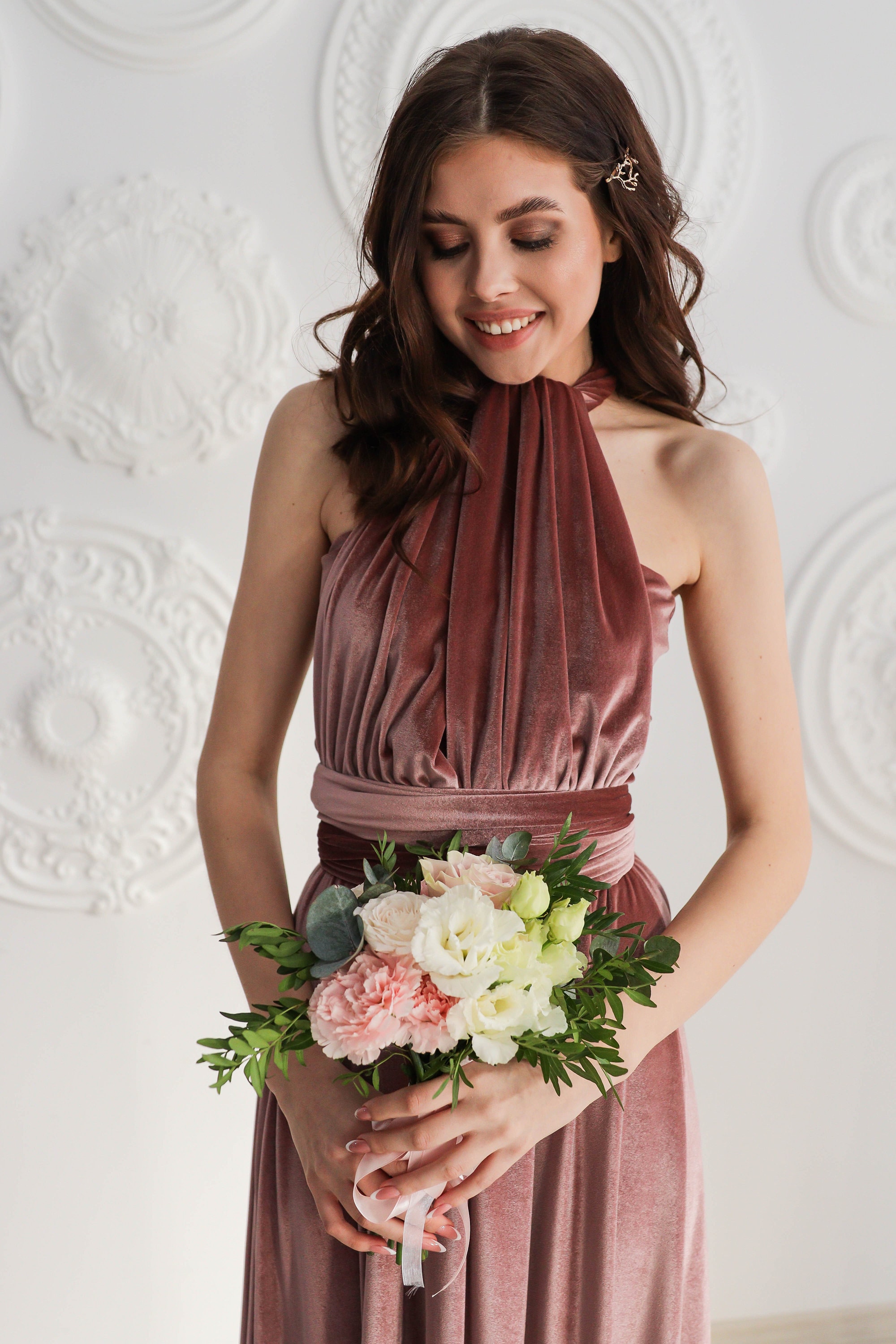 DUSTY ROSE Velvet Dress Bridesmaid Infinity Dress Velvet Etsy