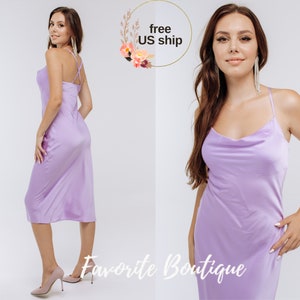 Lilac Silk Slip Dress Bridesmaid Silk Dress Purple Dress Cowl Neck Silk Dress Midi Bridesmaid Gown Custom Dress Cocktail Dress