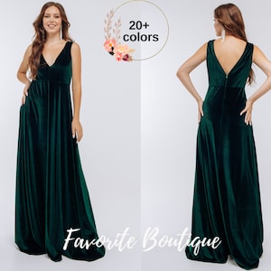 Forest Green Velvet Bridesmaid Sleeveless Open Back Dress V-neck Maxi Dress Bridesmaid Gown Custom Tailoring Prom Wedding Dress Plus Size