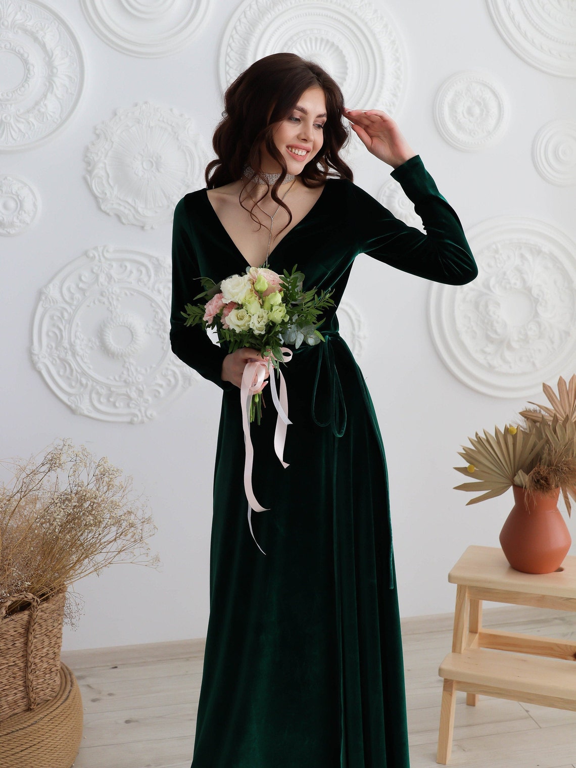 FOREST GREEN Velvet Bridesmaid Dress Velvet Mother of the Etsy