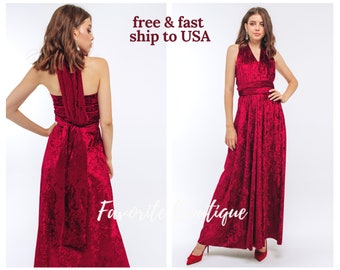 Burgundy Infinity Velvet Dress Red Bridesmaid Dress Flower Girl Dress Prom Dress Convertible Dress Wrap Dress Multiway Dress Maternity Dress