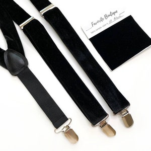 BLACK Velvet suspenders Black Velvet Groomsmen Necktie Velvet Kids Necktie Velvet Suspender Pocket Square Black Velvet Tie