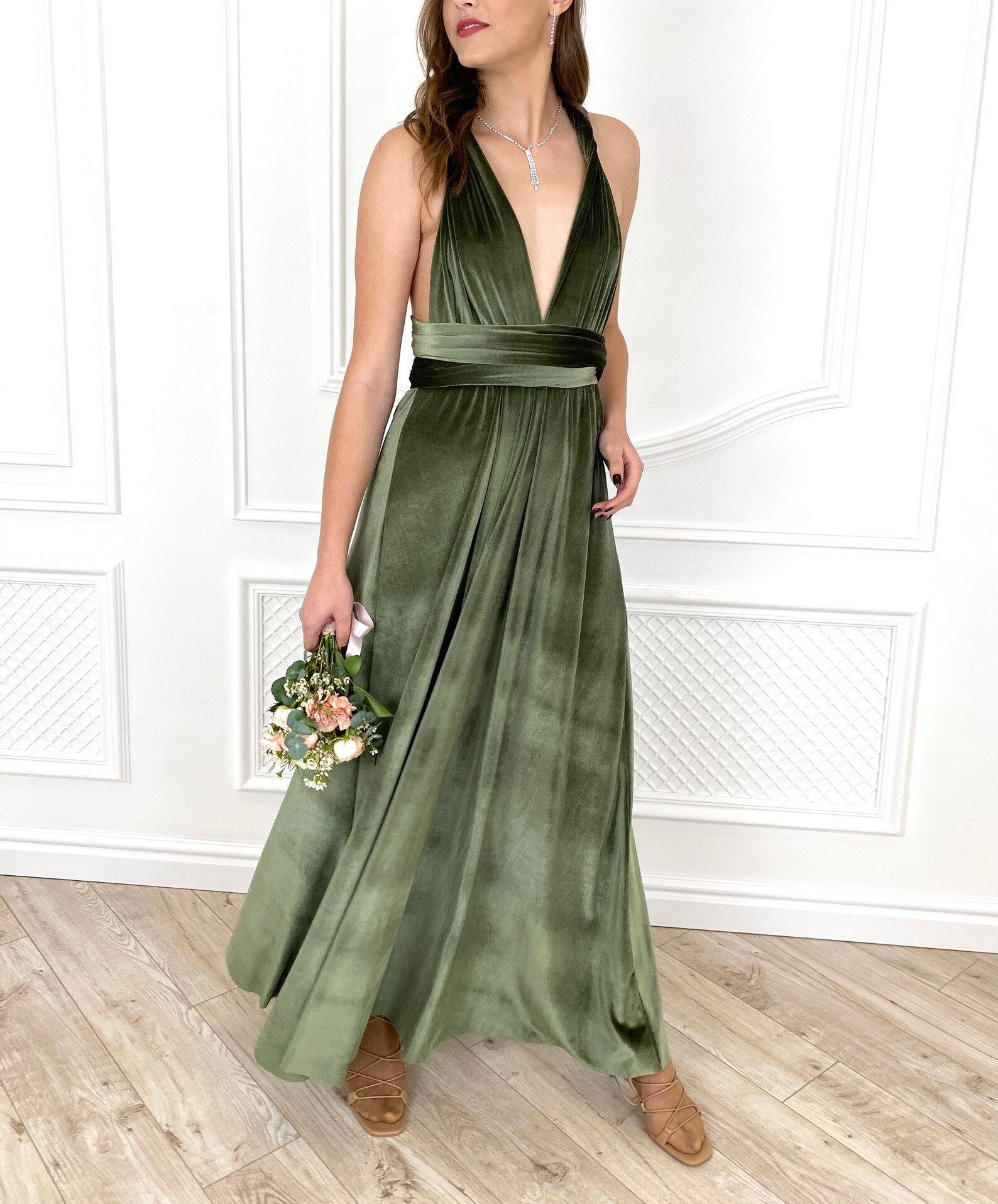 DUSTY SAGE Velvet Infinity Dress Sage Green Bridesmaid Dress Etsy