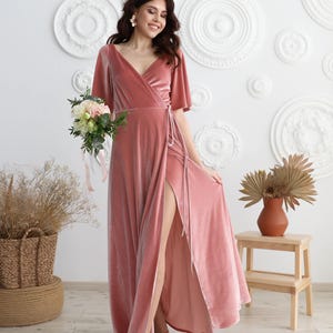 Velvet Bridesmaid Dress | Mother of the Bride Velvet Prom Dress V Neck Dress Evening Dress  Wrap dress Floor Length Dress A line dress