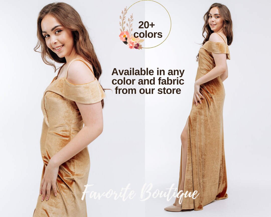 Off Shoulder Max Velvet Dresses with Long Sleeves Marigold