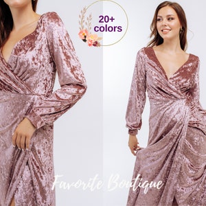 Dusty Rose Velvet Bridesmaid Long Sleeves Open Back Dress V-neck Dress Maxi Bridesmaid Gown Custom Tailoring Prom Wedding Dress Plus Size