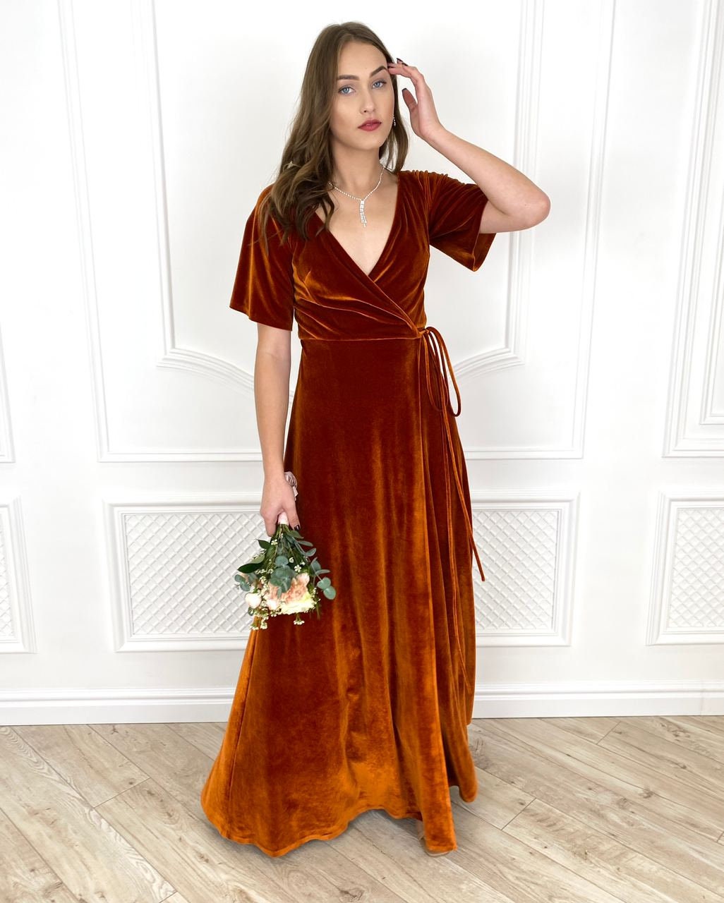 BURNT ORANGE Velvet Bridesmaid Dress Mother of the Bride Etsy