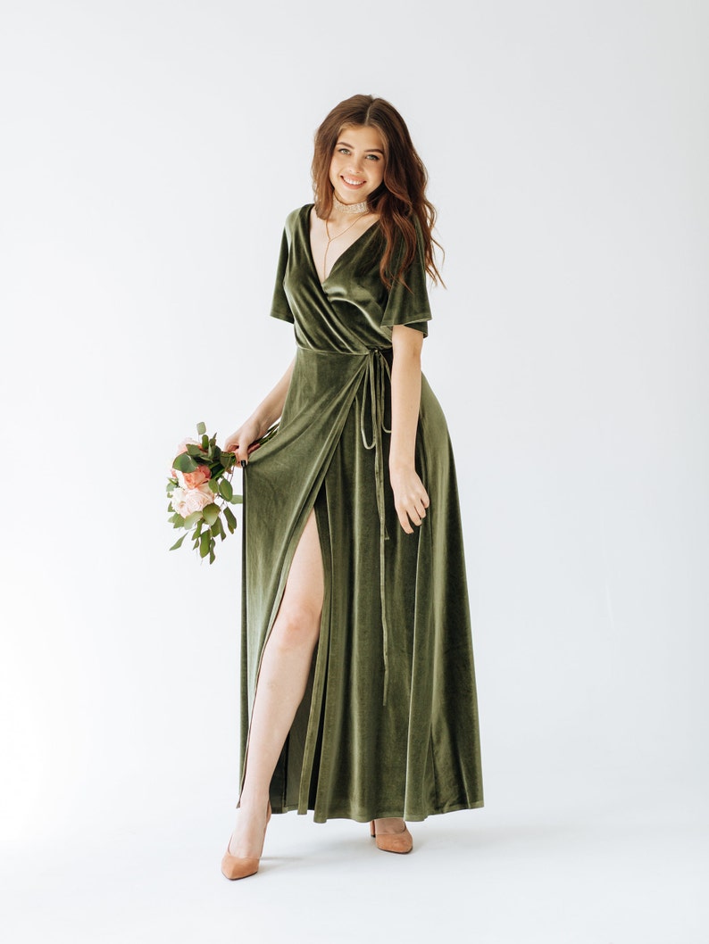 DUSTY SAGE Velvet Bridesmaid Dress SAGE Green Velvet Dress image 1