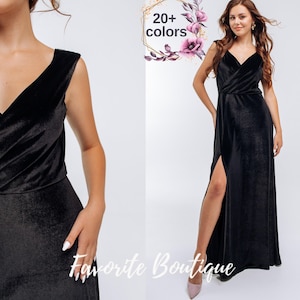 Black Velvet Bridesmaid Dress Open Back Dress Long Sleeveless Maxi Gown Custom Tailor Prom Wedding Guest Dress Fall winter wedding plus size