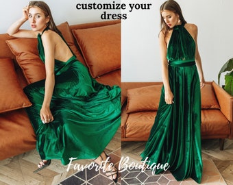 Emerald Green Infinity Velvet Dress Bridesmaid Dress Flower Girl Dress Prom Convertible Dress Wrap Dress Multiway Dress Maternity Dress