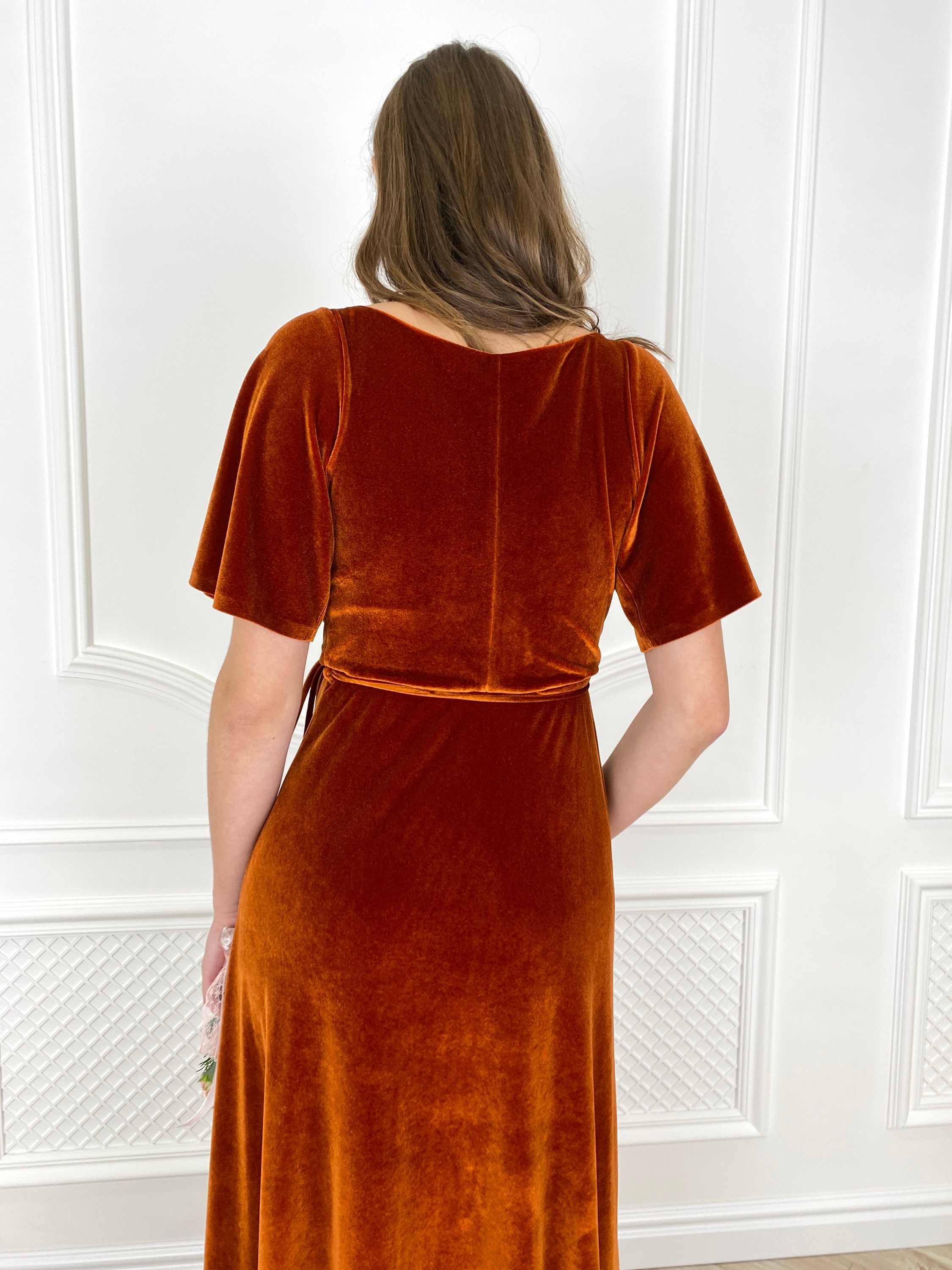 BURNT ORANGE Velvet Bridesmaid Dress Mother of the Bride Etsy