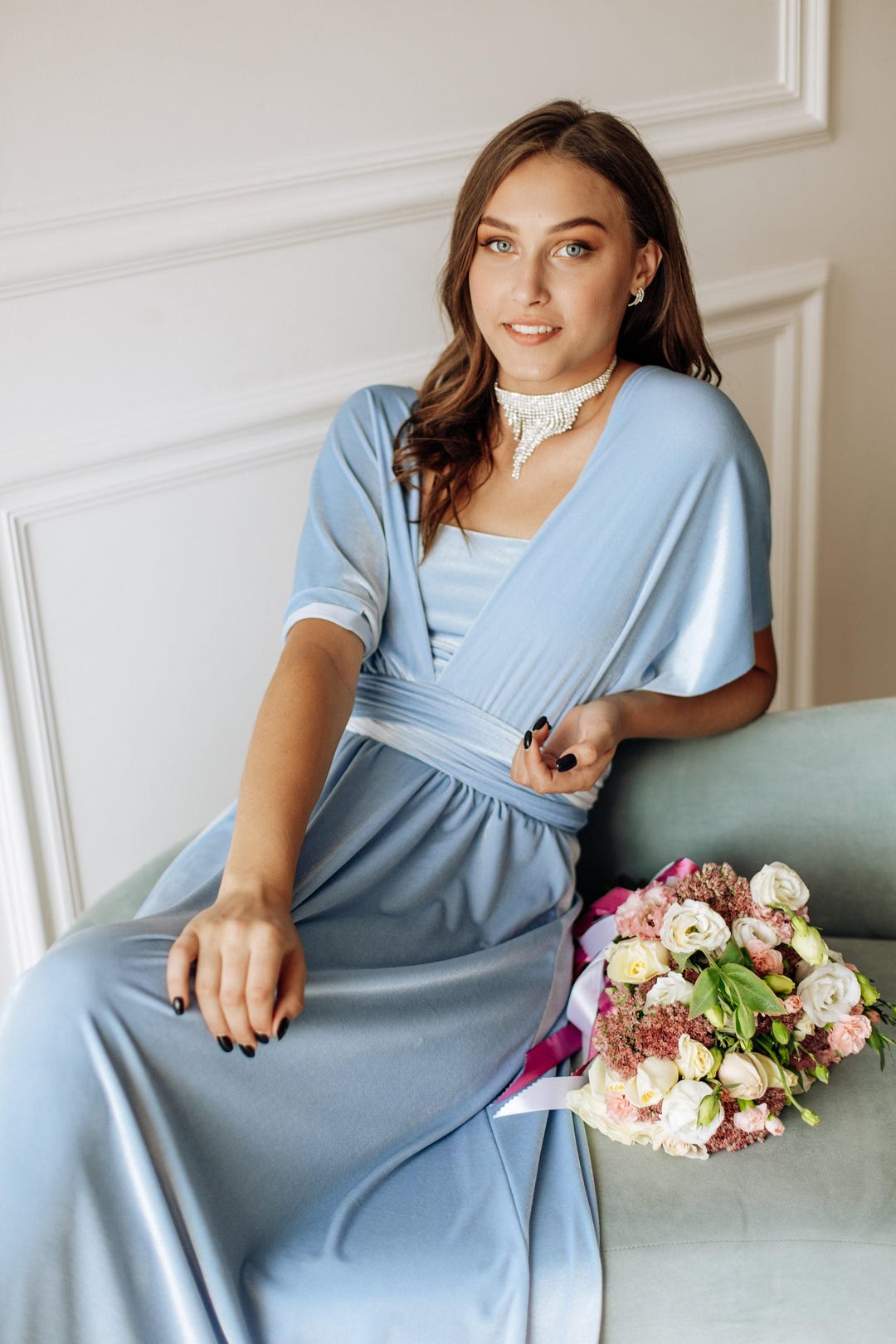 Ice Blue Velvet Infinity Dress, Bridesmaid Multiway Gown - Etsy
