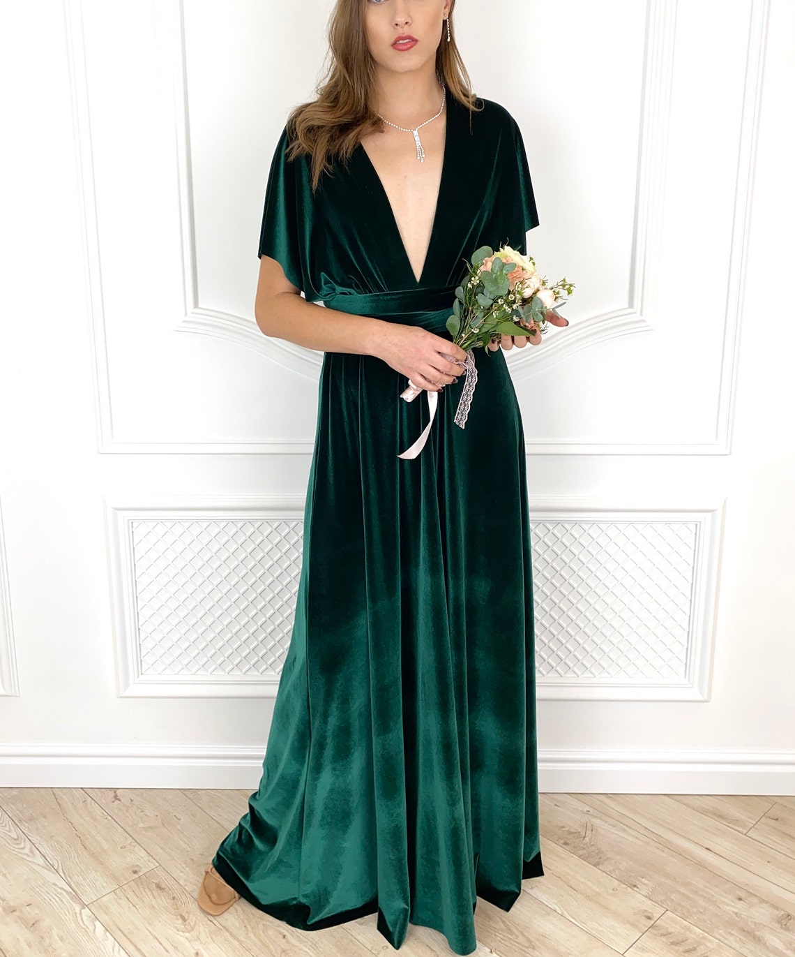 FOREST GREEN Velvet Infinity Dress Bridesmaid dress Prom dress | Etsy