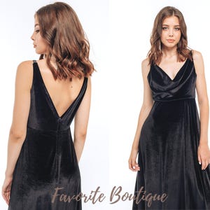 Black Velvet Maxi Bridesmaid Gown - Custom Tailored Evening Dress for Prom, Weddings & Special Events