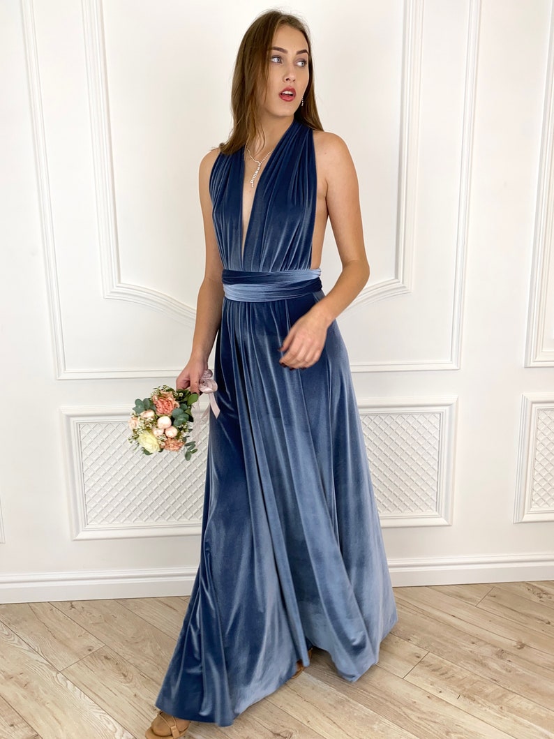 DUSTY BLUE VELVET Infinity Dress French Blue Bridesmaid dress Etsy