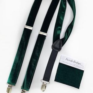 EMERALD GREEN Velvet Suspenders Bow Tie Velvet Green Groomsmen Necktie Velvet Kids Necktie Mens Velvet Suspender Mask Pocket Square Velvet
