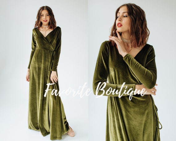 Green velvet wrap dress uk sale
