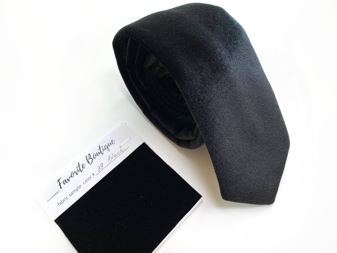 BLACK Velvet tie Mens Velvet Tie Black Groomsmens Necktie Etsy