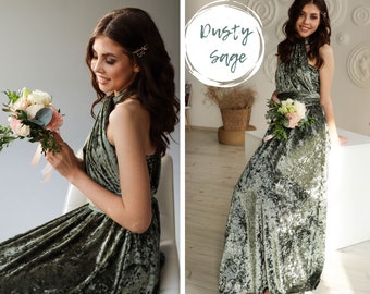 DUSTY SAGE Shiny Velvet Infinity Dress Sage Green Bridesmaid dress Velvet Dress Prom dress Mother of the bride Dress Maternity Dress