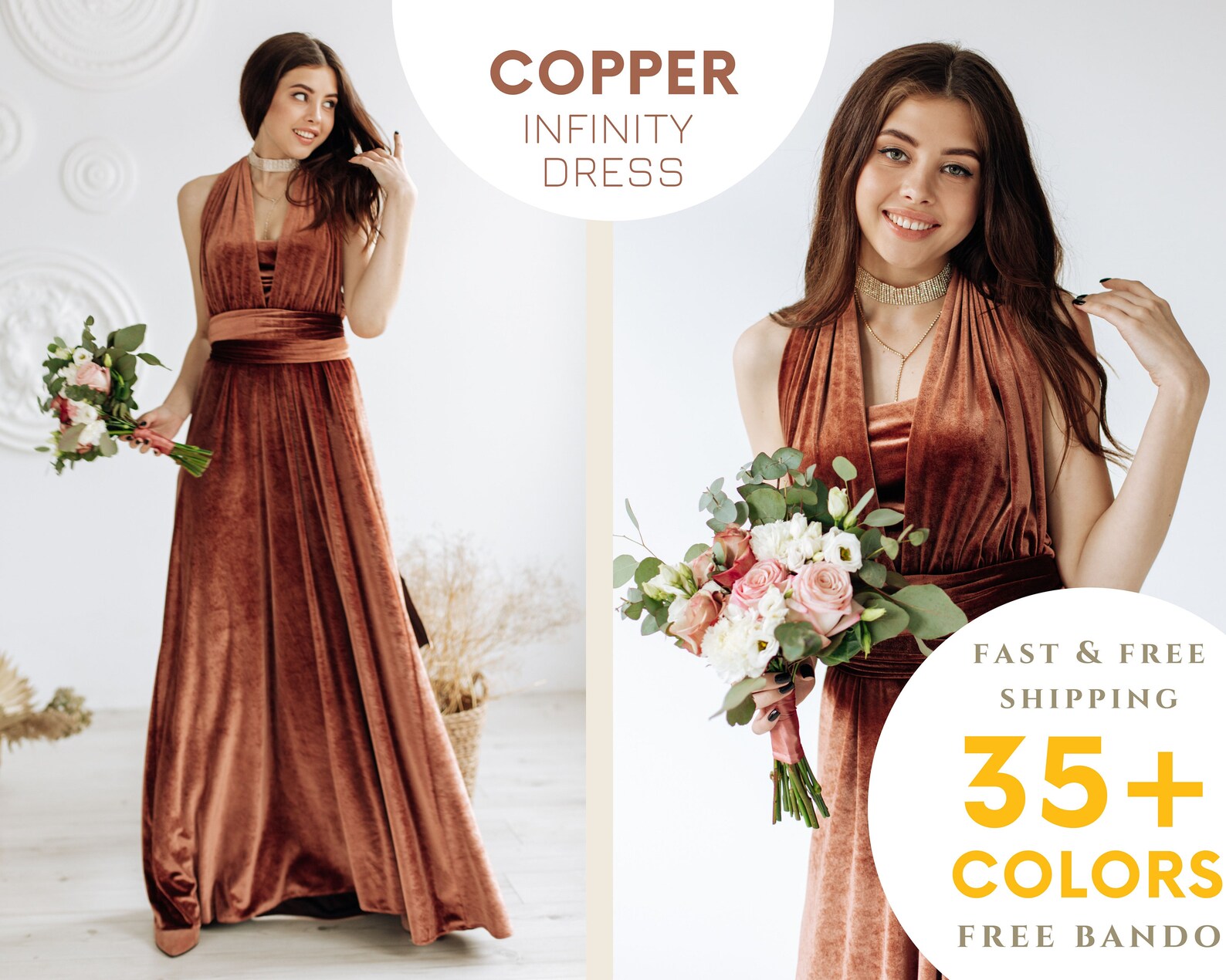 COPPER Velvet Infinity Dress Bridesmaid dress Velvet Dress Etsy